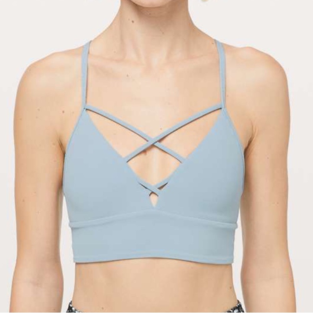 Lululemon blue cast lace up v-neck y racerback cut out expand your limits bra - Picture 5 of 7